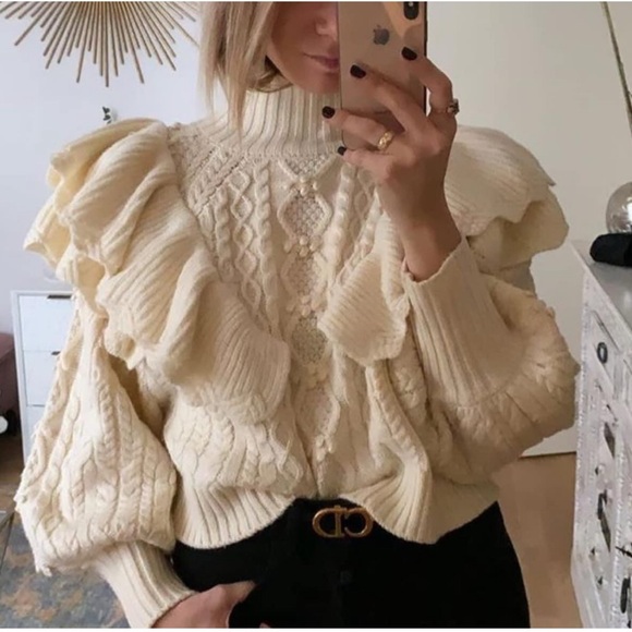Romantic Ruffled Cable Knit Sweater - Picture 2 of 4